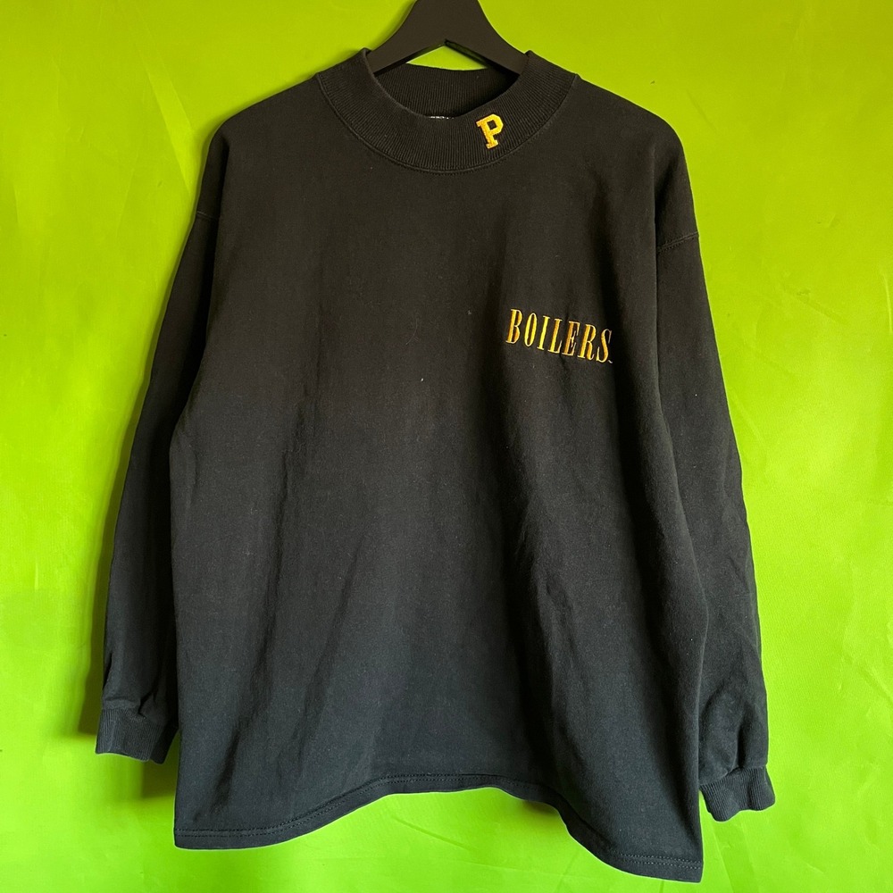 90s Vintage Lee Purdue Boilers Long Sleeve Shirt Mens Large Black Mock Neck USA